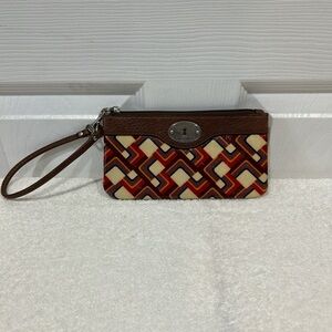 Fossil Geometric Wristlet in Brown and Red